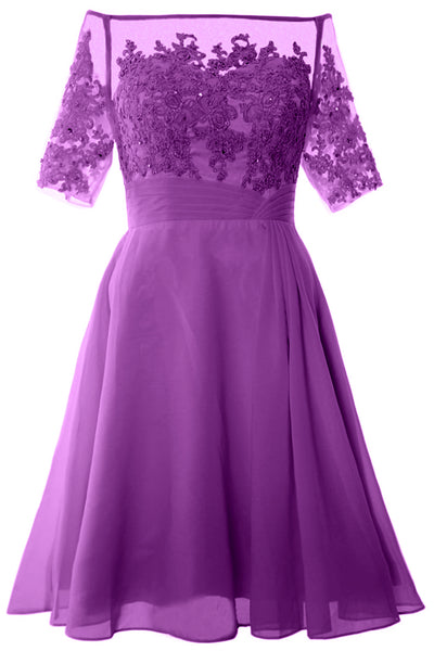MACloth Women Off Shoulder Short Mother of Bride Dress Cocktail Party Gown