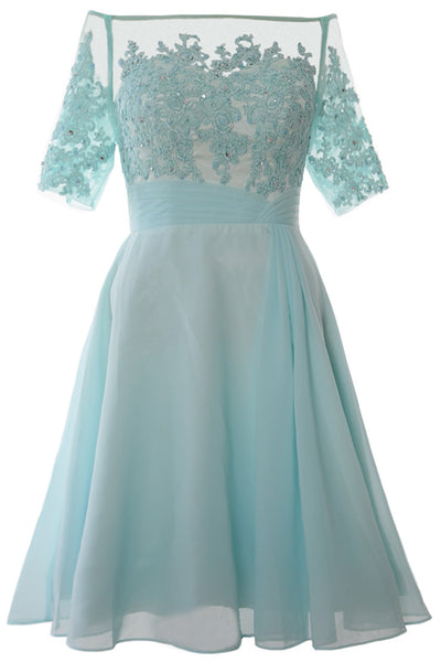 MACloth Women Off Shoulder Short Mother of Bride Dress Cocktail Party Gown