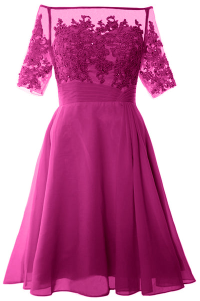 MACloth Women Off Shoulder Short Mother of Bride Dress Cocktail Party Gown