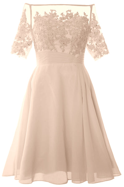 MACloth Women Off Shoulder Short Mother of Bride Dress Cocktail Party Gown