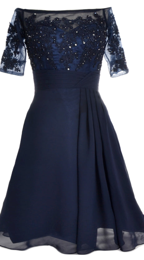 MACloth Women Off Shoulder Short Mother of Bride Dress Cocktail Party Gown
