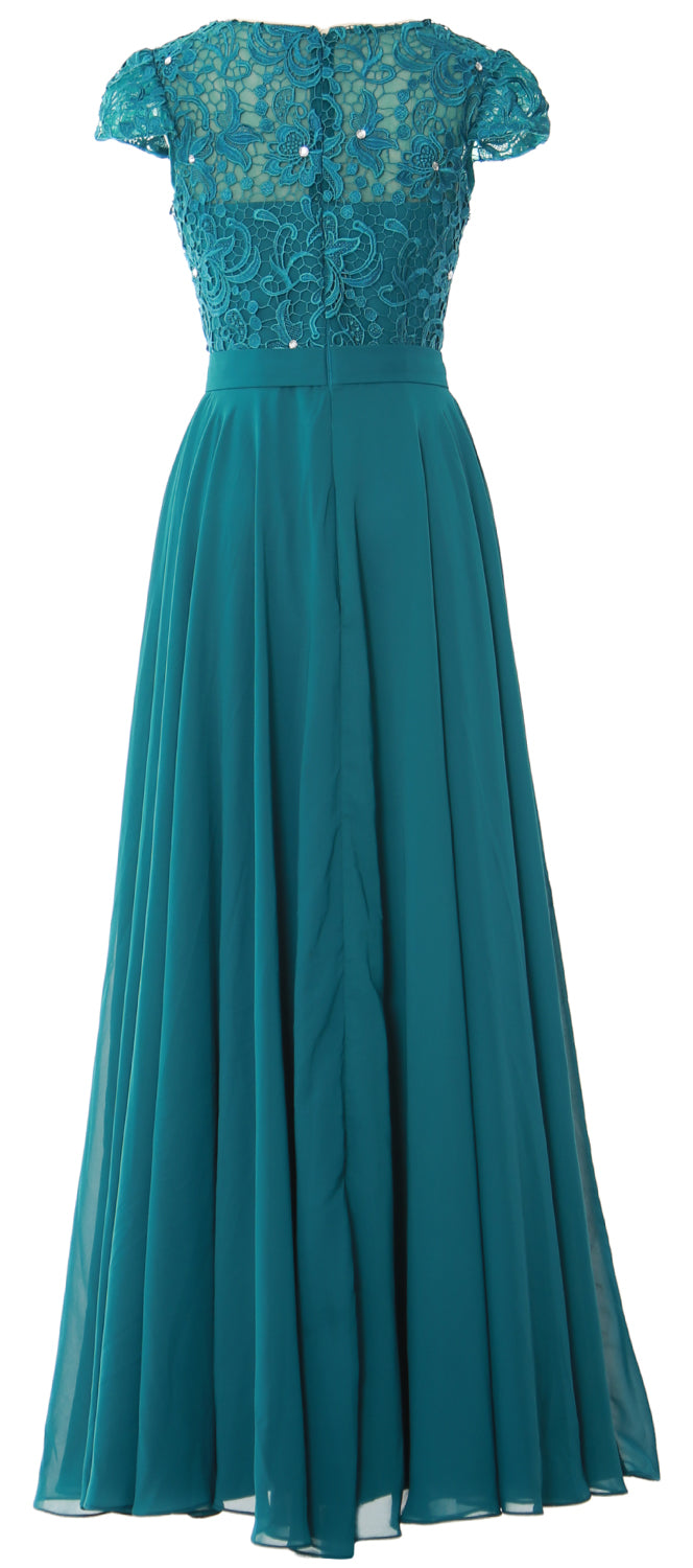 Vestido de noche formal de encaje vintage para madre de la novia con mangas cortas de MACloth para mujer