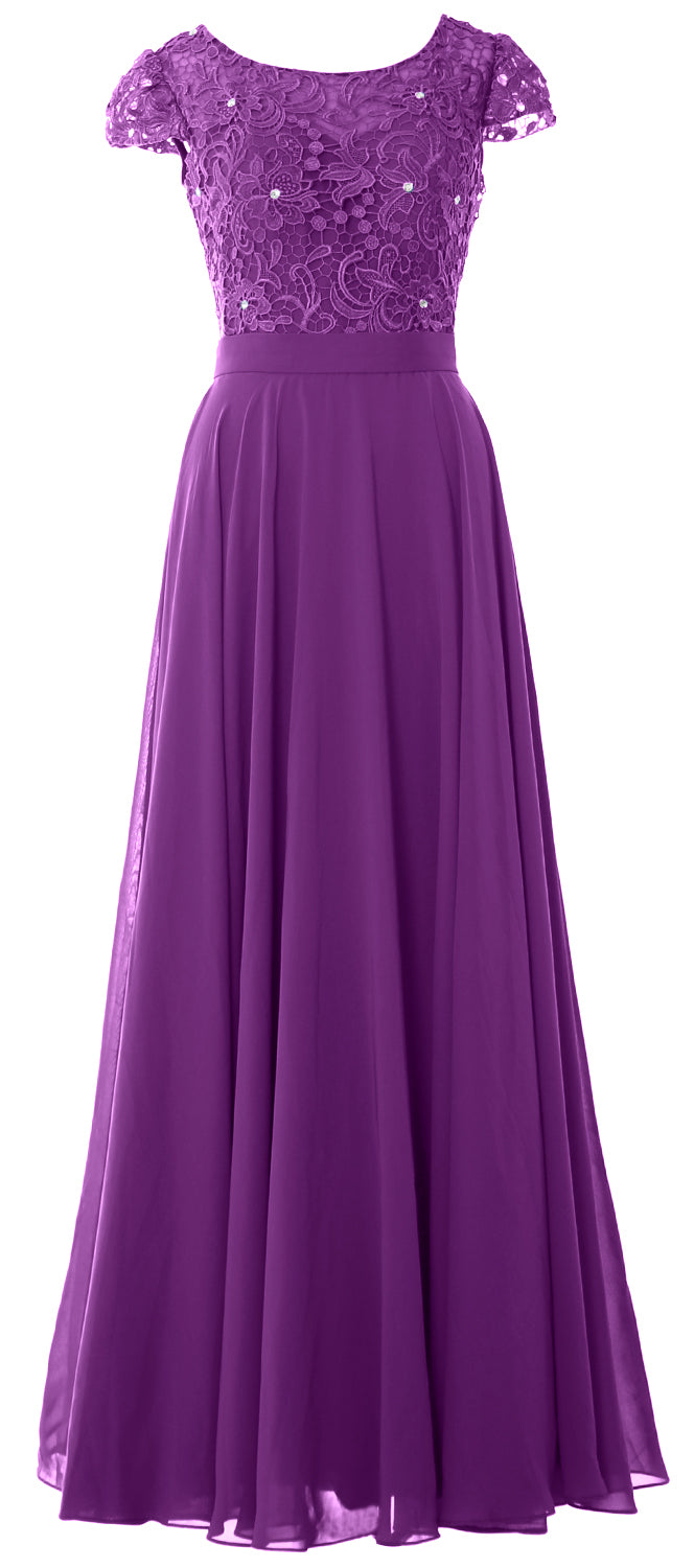 Vestido de noche formal de encaje vintage para madre de la novia con mangas cortas de MACloth para mujer