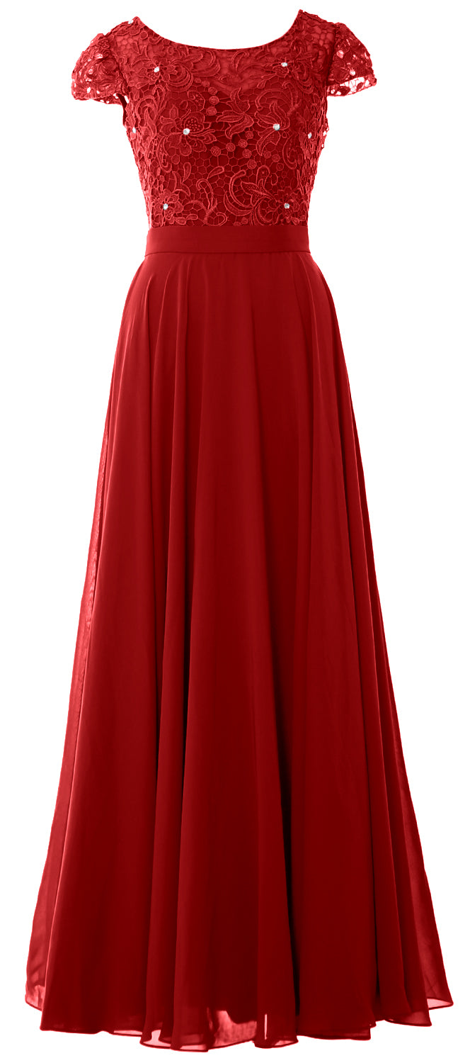 Vestido de noche formal de encaje vintage para madre de la novia con mangas cortas de MACloth para mujer