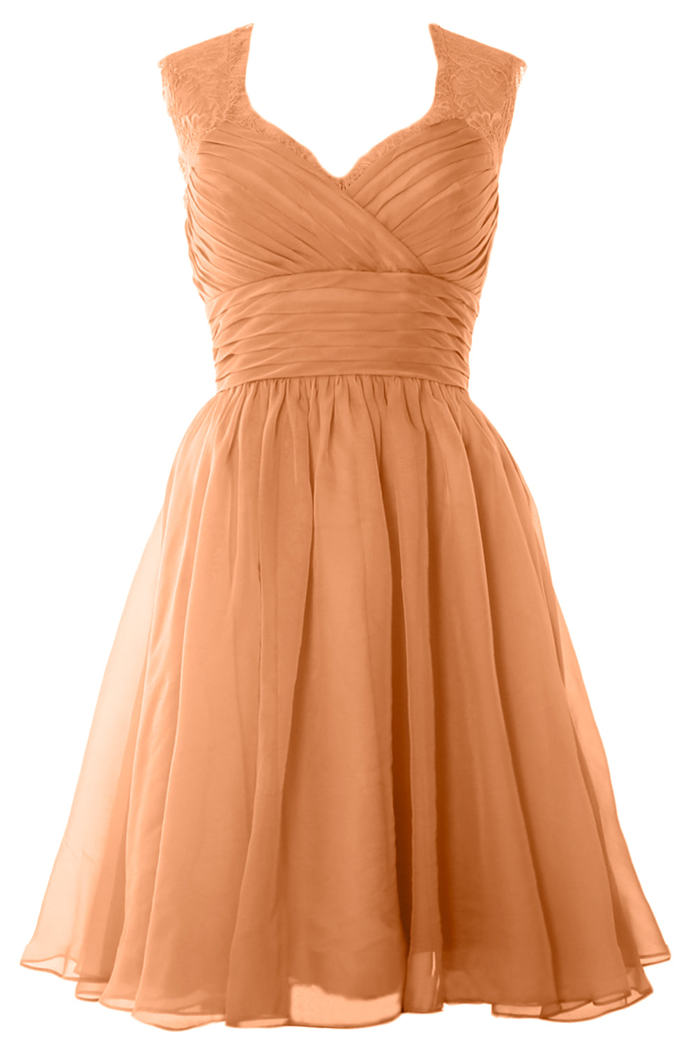 MACloth Elegant Short Bridesmaid Dress Vintage Chiffon Wedding Party Formal Gown Champagne / Above Knee / US2 MACloth Elegant Short Bridesmaid Dress Vintage Chiffon Wedding Party Formal Gown Champagne / Above Knee / US2
