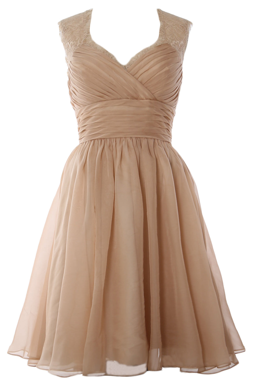 MACloth Elegant Short Bridesmaid Dress Vintage Chiffon Wedding Party Formal Gown Champagne / Floor Length / US6