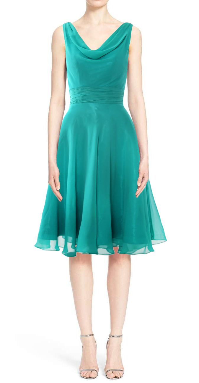 MACloth Elegant Cowl Neck Cocktail Dress Short Wedding Party Bridesmaid Gown