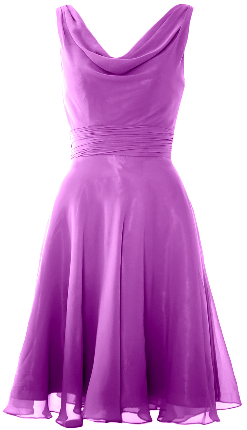 MACloth Elegant Cowl Neck Cocktail Dress Short Wedding Party Bridesmaid Gown