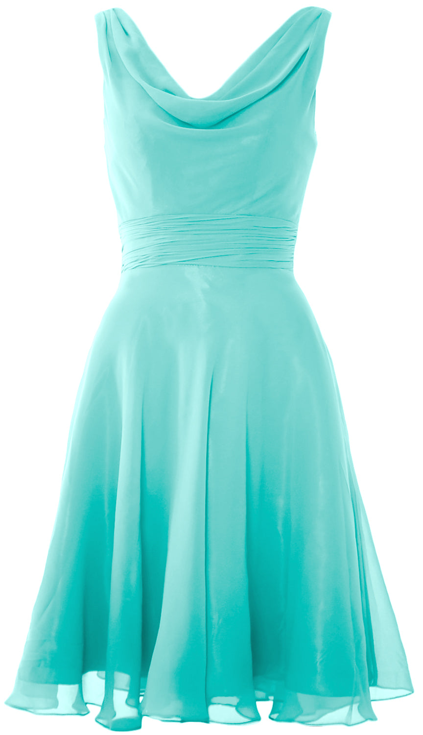 MACloth Elegant Cowl Neck Cocktail Dress Short Wedding Party Bridesmaid Gown