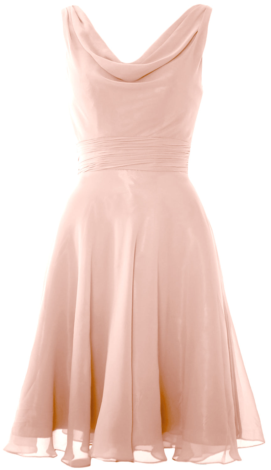 MACloth Elegant Cowl Neck Cocktail Dress Short Wedding Party Bridesmaid Gown