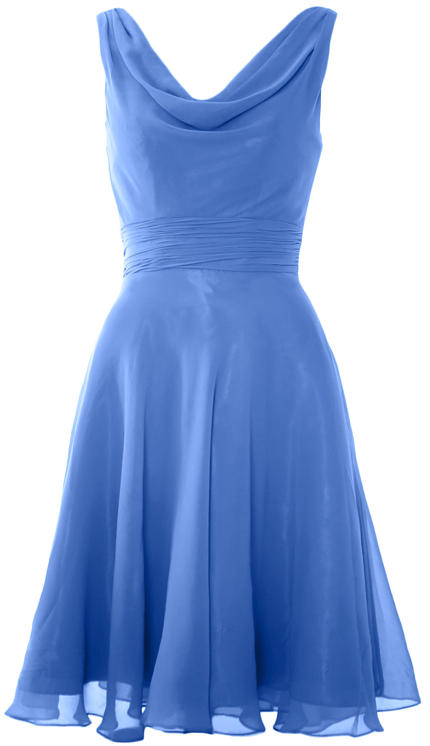 MACloth Elegant Cowl Neck Cocktail Dress Short Wedding Party Bridesmaid Gown