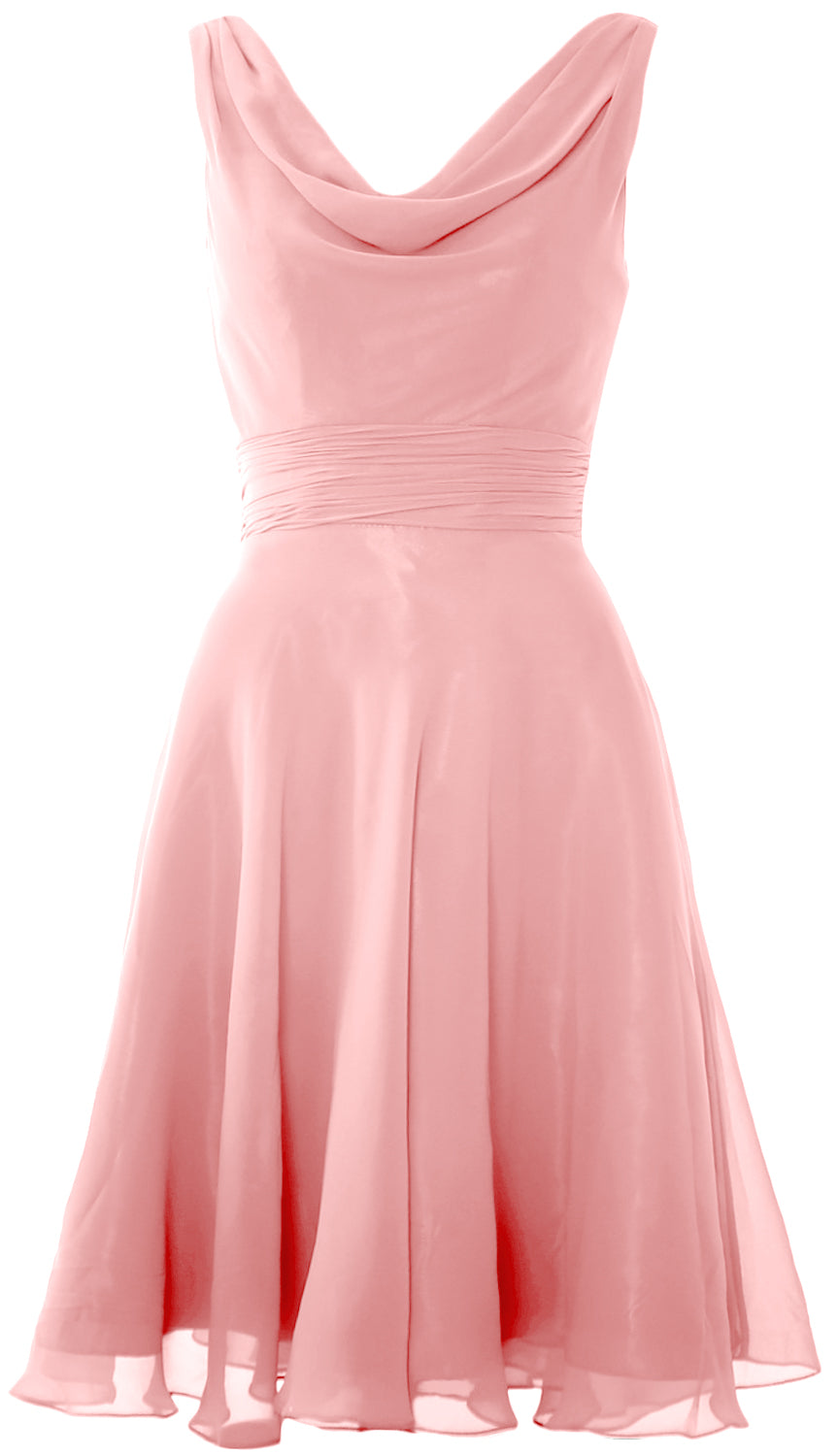 MACloth Elegant Cowl Neck Cocktail Dress Short Wedding Party Bridesmaid Gown