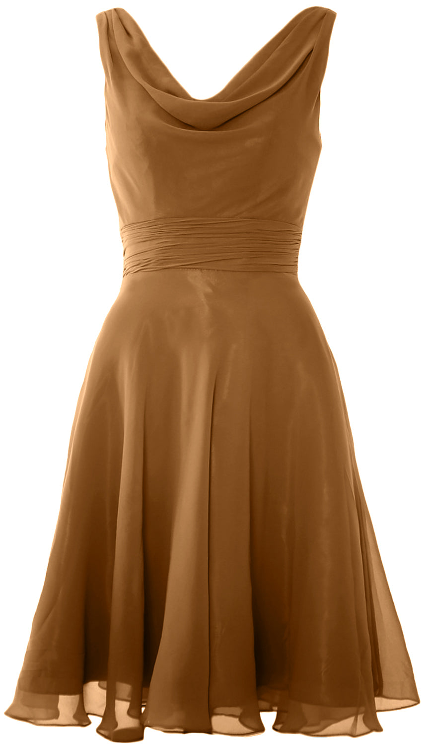 MACloth Elegant Cowl Neck Cocktail Dress Short Wedding Party Bridesmaid Gown