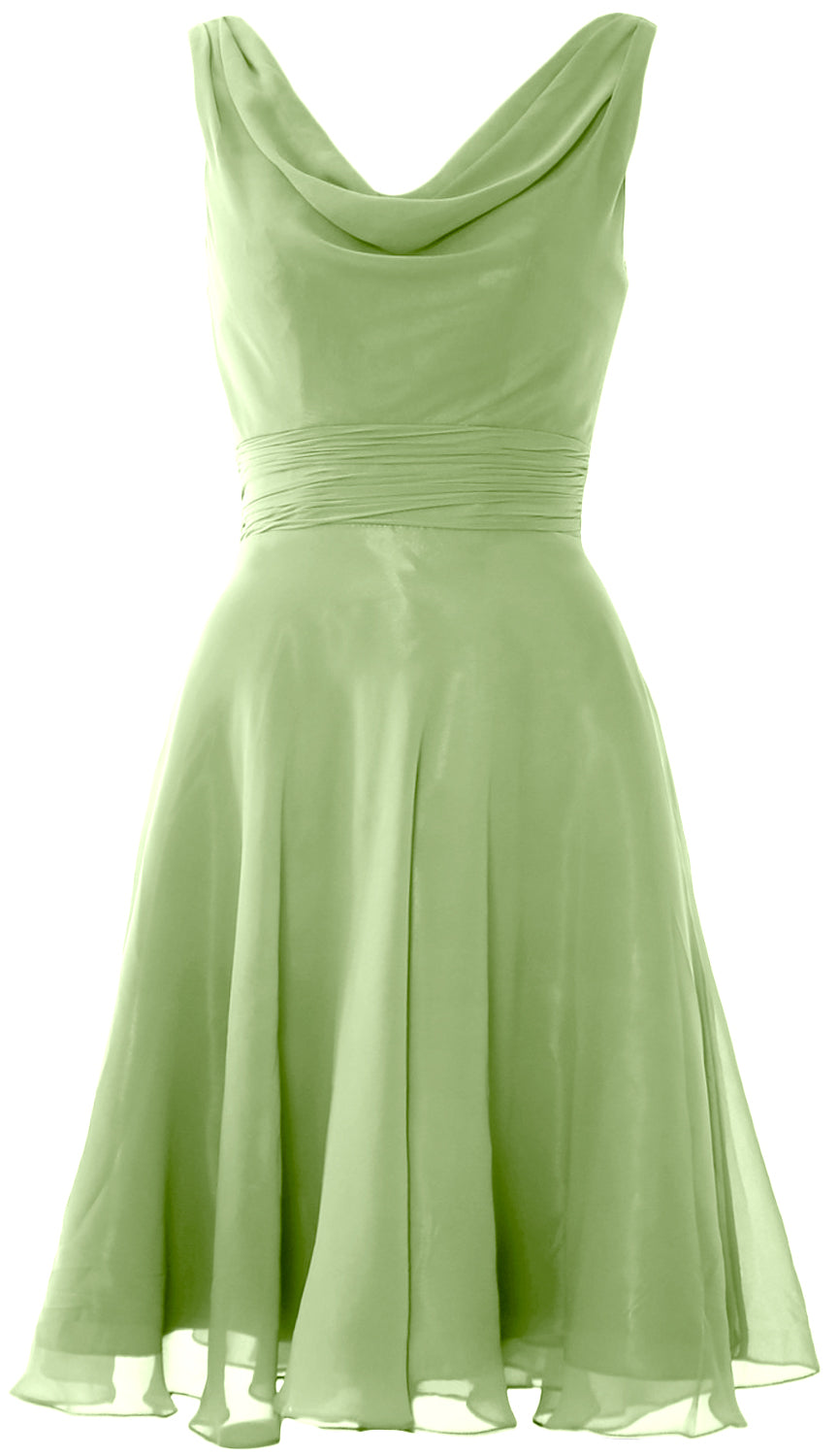 MACloth Elegant Cowl Neck Cocktail Dress Short Wedding Party Bridesmaid Gown