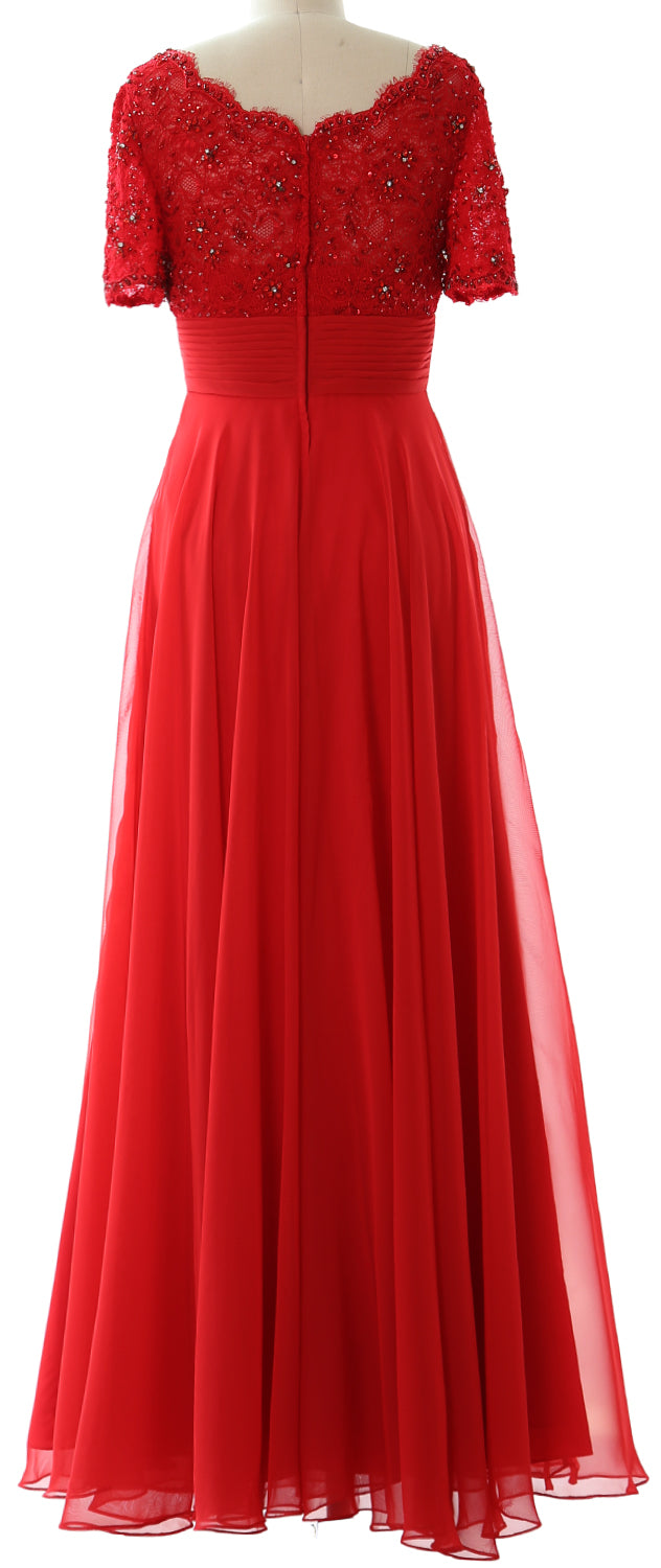 MACloth Women Lace Formal Evening Gown Short Sleeves Mother of The Bride Dress