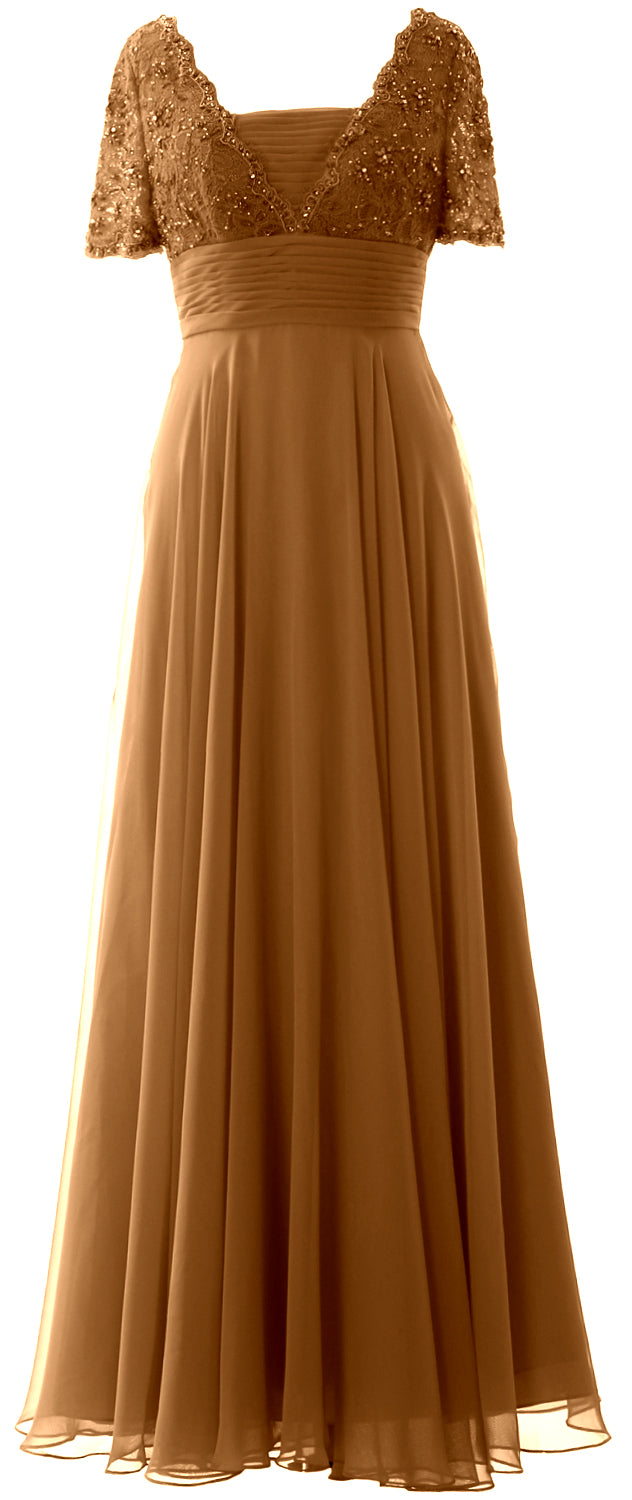 MACloth Women Lace Formal Evening Gown Short Sleeves Mother of The Bride Dress