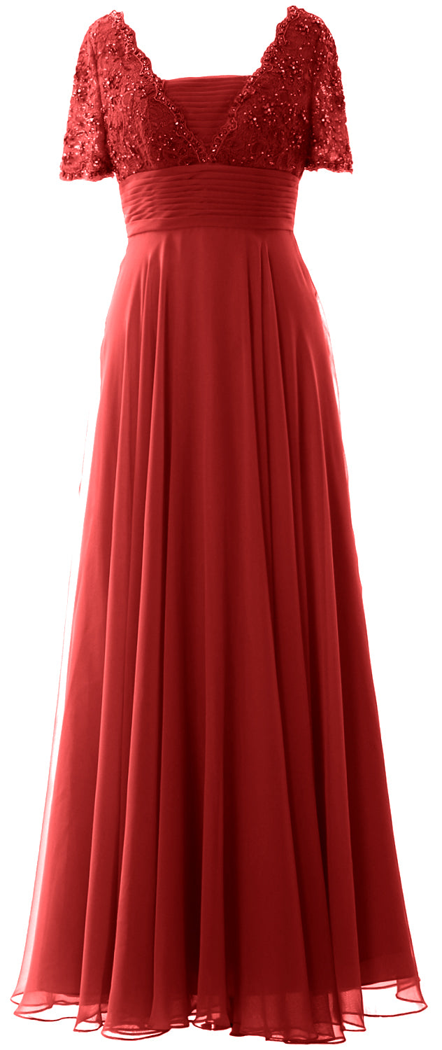 Macloth Women Lace Formal Evening Gown Short Sleeves Mother of The Bride Dress US12