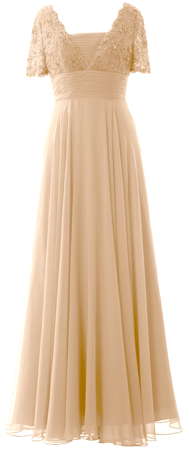 MACloth Women Lace Formal Evening Gown Short Sleeves Mother of The Bride Dress