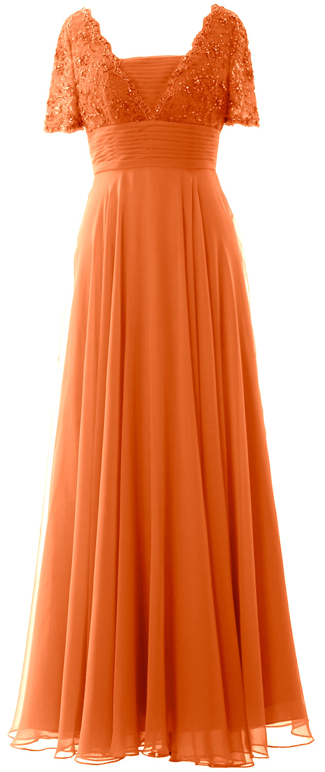 MACloth Women Lace Formal Evening Gown Short Sleeves Mother of The Bride Dress