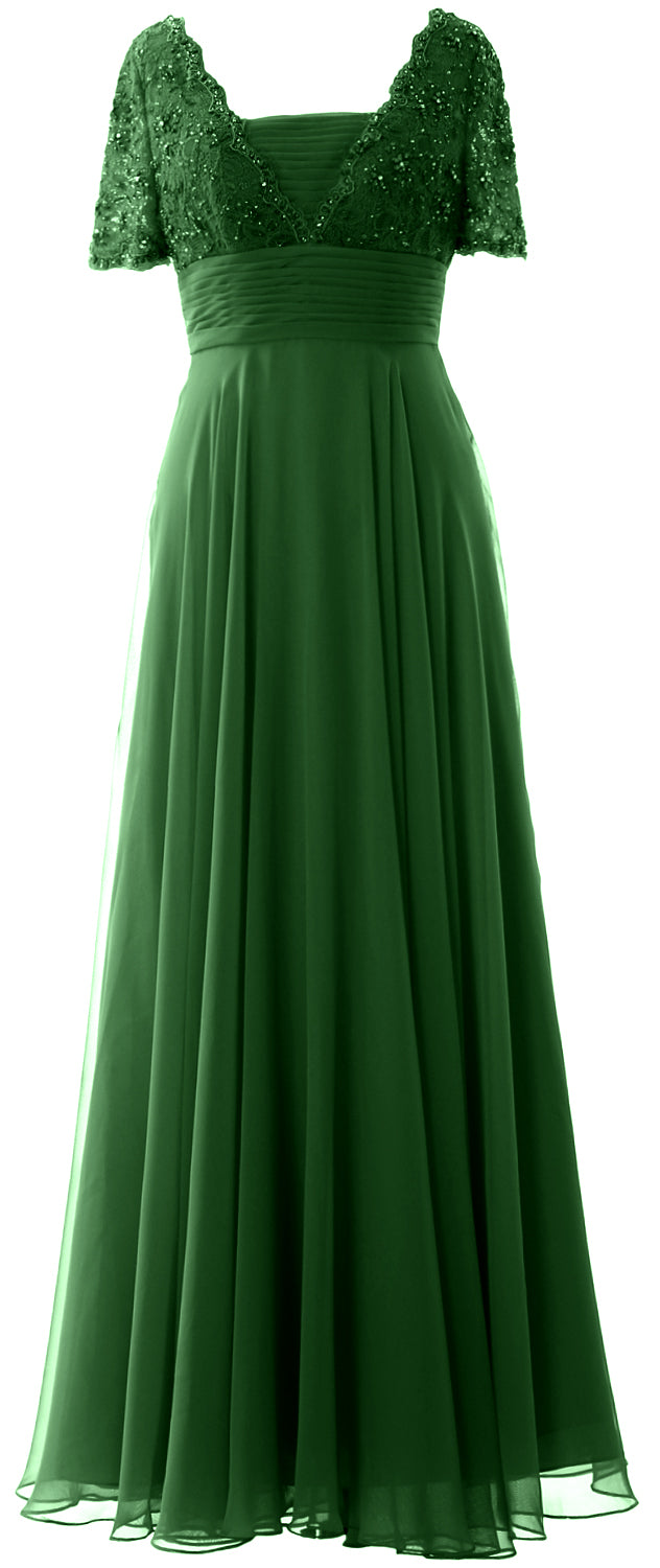 MACloth Women Lace Formal Evening Gown Short Sleeves Mother of The Bride Dress