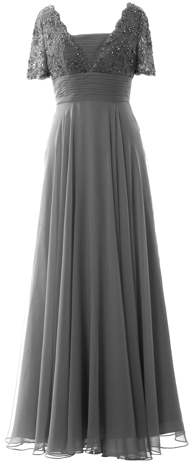 MACloth Women Lace Formal Evening Gown Short Sleeves Mother of The Bride Dress