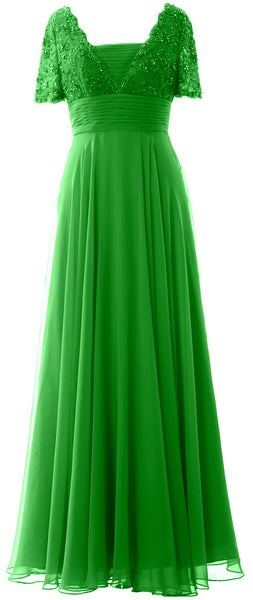 MACloth Women Lace Formal Evening Gown Short Sleeves Mother of The Bride Dress