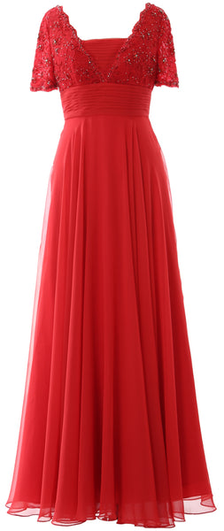 MACloth Women Lace Formal Evening Gown Short Sleeves Mother of The Bride Dress