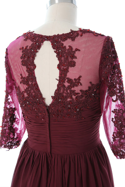 MACloth Illusion Half Sleeve Mother of Bride Dress Lace Formal Evening Gown