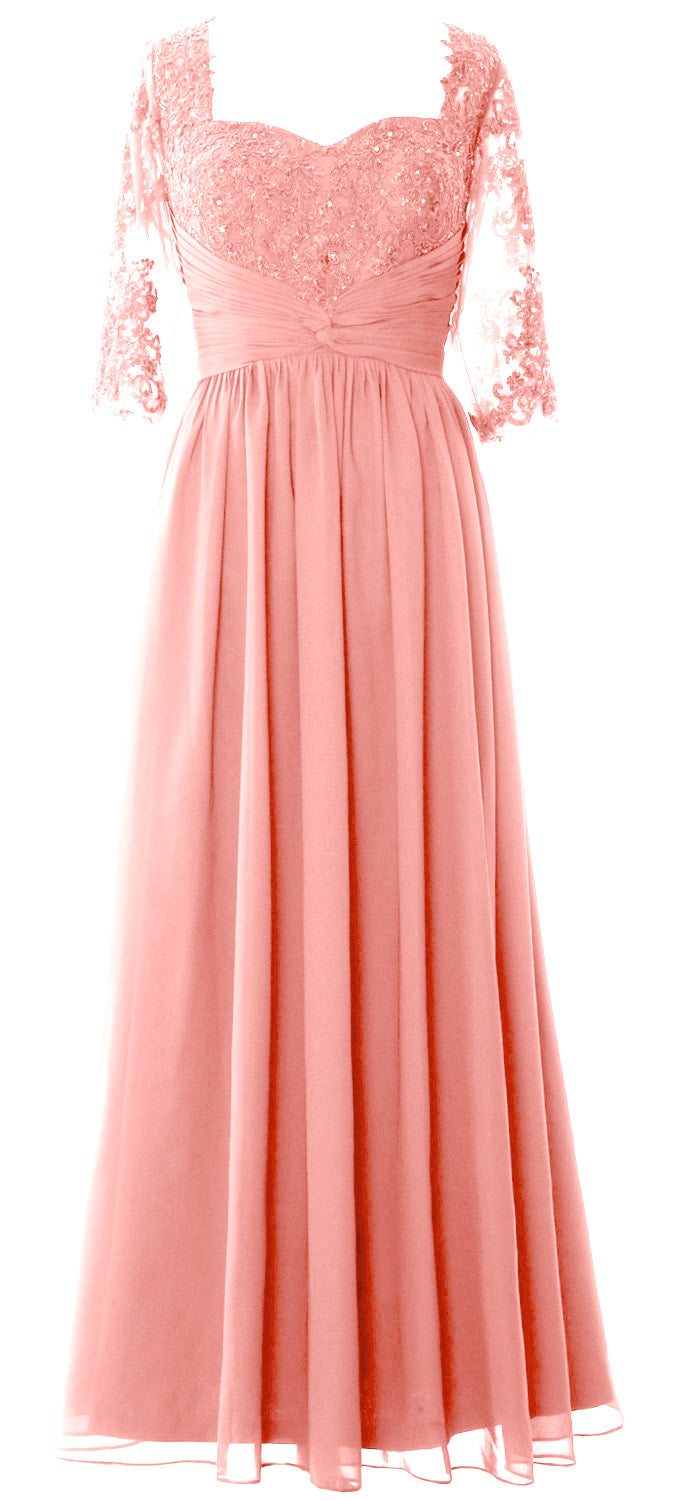 Vestido de noche formal de encaje para madre de la novia con media manga y ilusión de MACloth