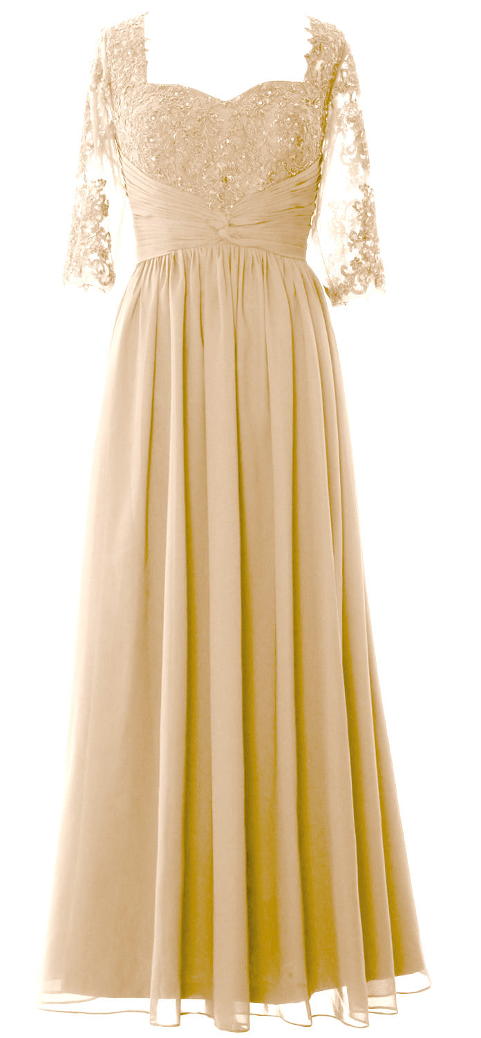 Vestido de noche formal de encaje para madre de la novia con media manga y ilusión de MACloth