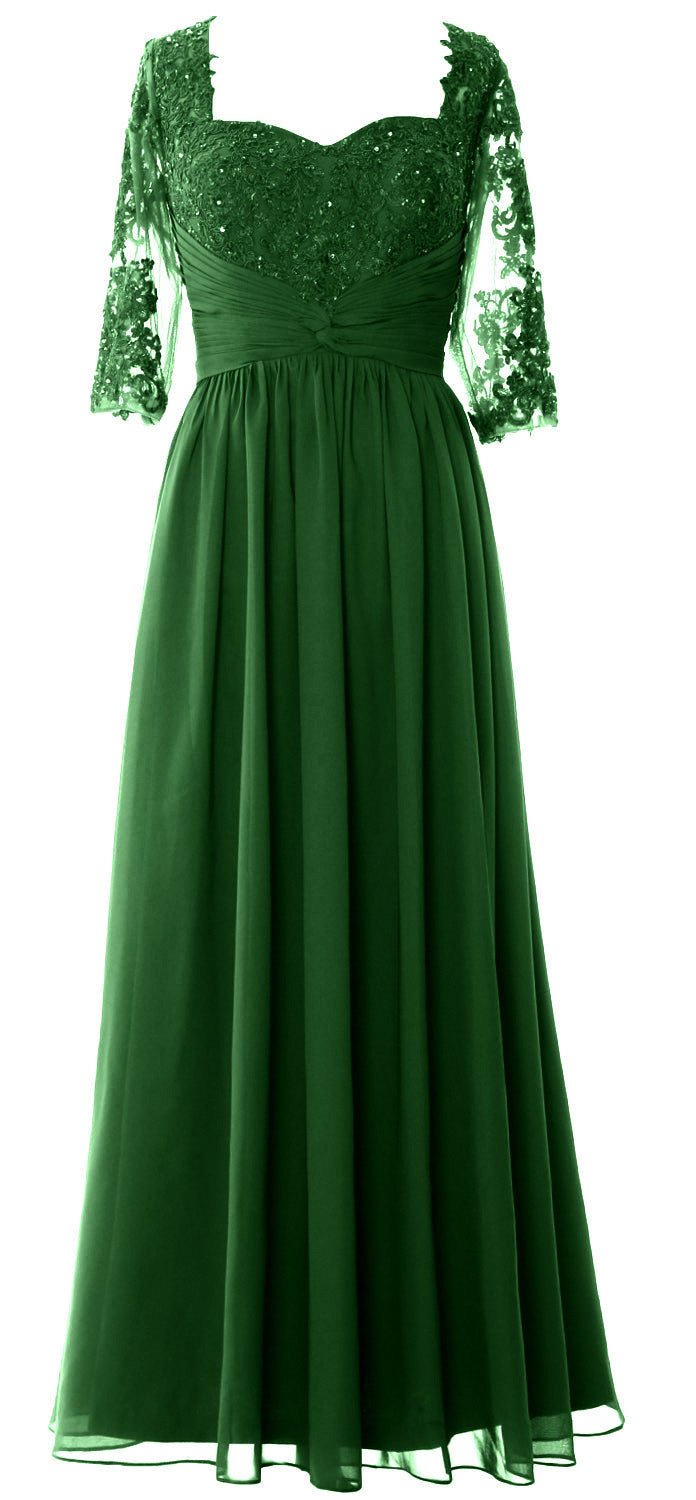 Vestido de noche formal de encaje para madre de la novia con media manga y ilusión de MACloth