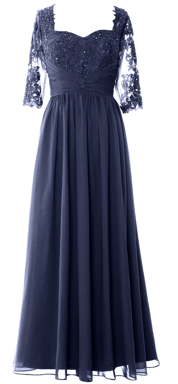 Vestido de noche formal de encaje para madre de la novia con media manga y ilusión de MACloth