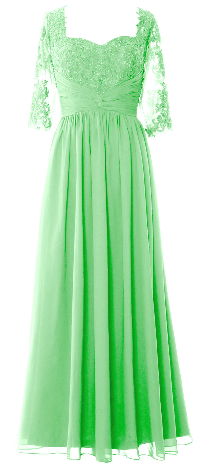 Vestido de noche formal de encaje para madre de la novia con media manga y ilusión de MACloth