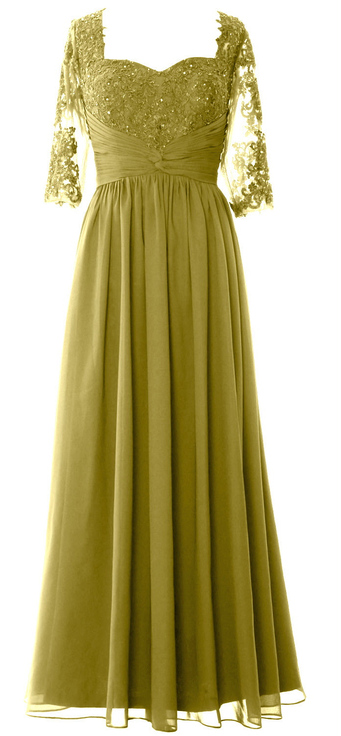 Vestido de noche formal de encaje para madre de la novia con media manga y ilusión de MACloth