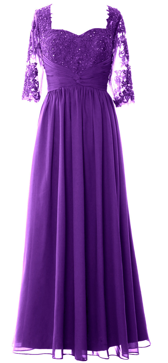 Vestido de noche formal de encaje para madre de la novia con media manga y ilusión de MACloth