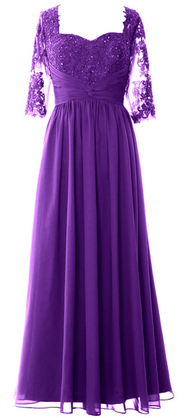 MACloth Illusion Half Sleeve Mother of Bride Dress Lace Formal Evening Gown