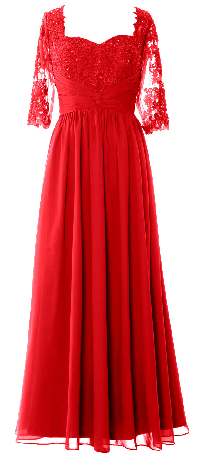 Vestido de noche formal de encaje para madre de la novia con media manga y ilusión de MACloth