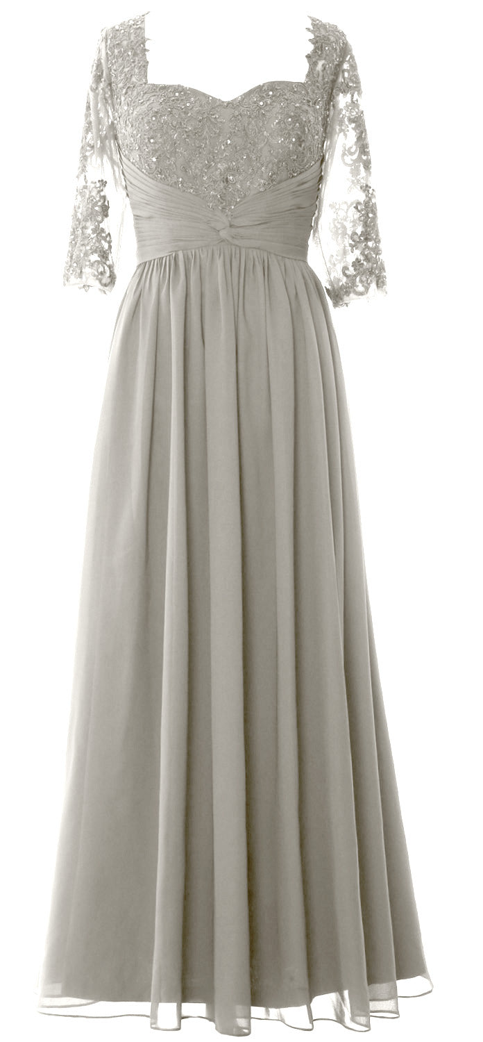 Vestido de noche formal de encaje para madre de la novia con media manga y ilusión de MACloth