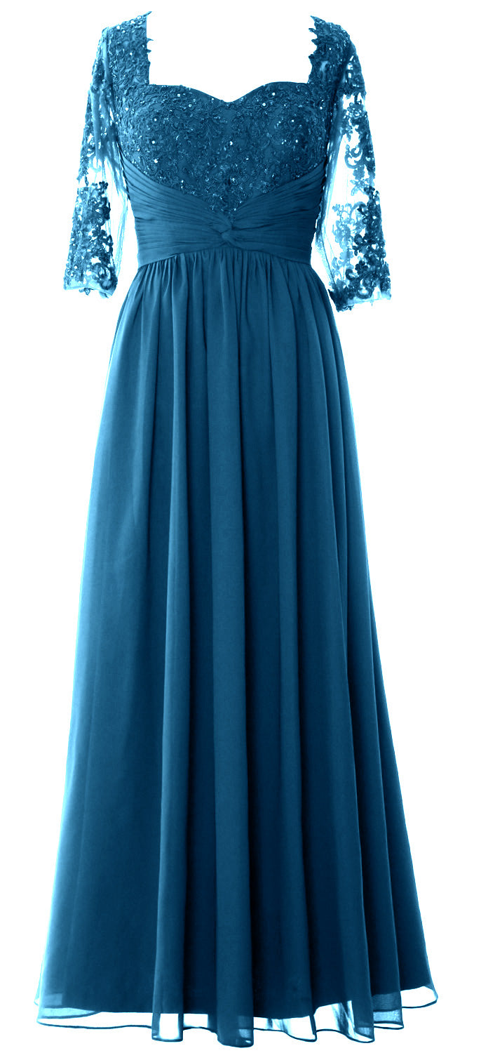 Vestido de noche formal de encaje para madre de la novia con media manga y ilusión de MACloth