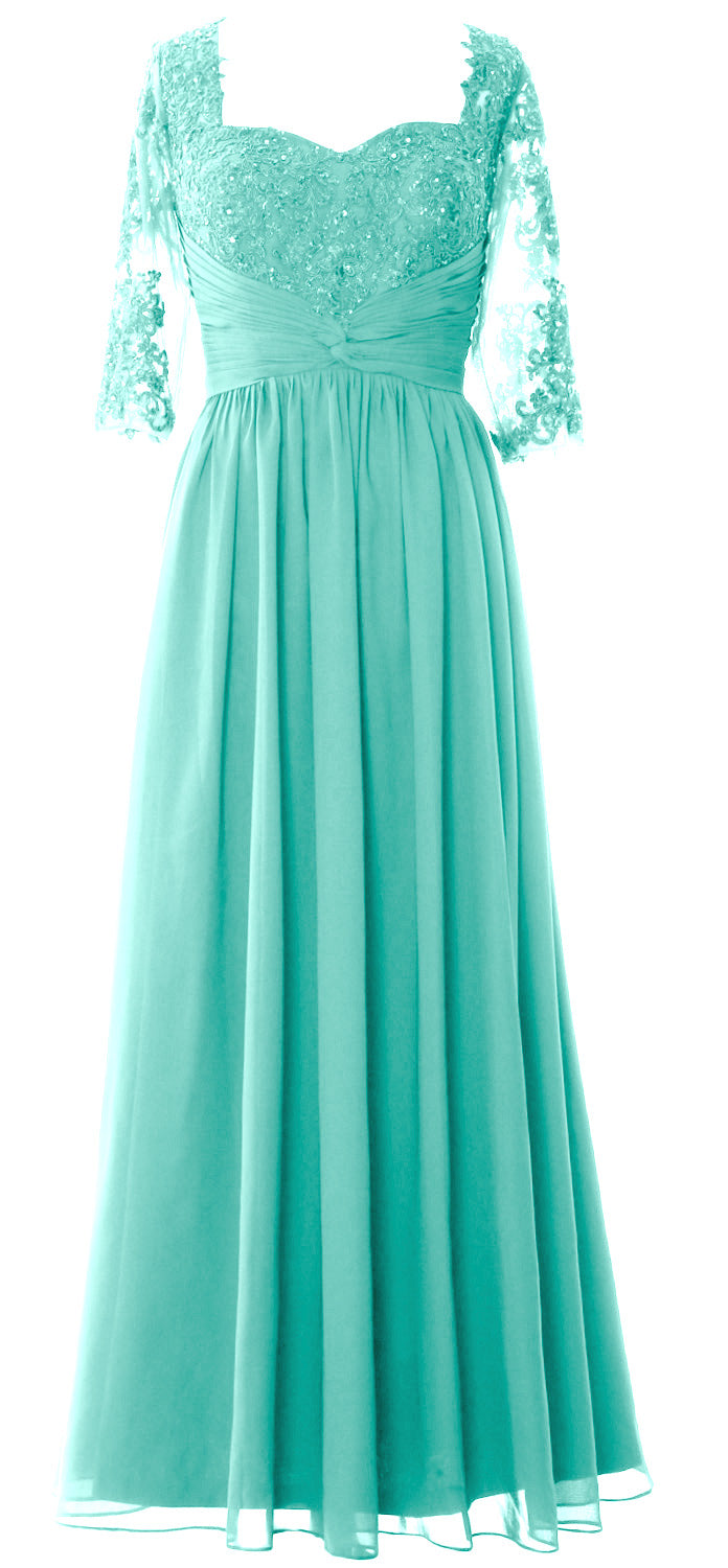 Vestido de noche formal de encaje para madre de la novia con media manga y ilusión de MACloth