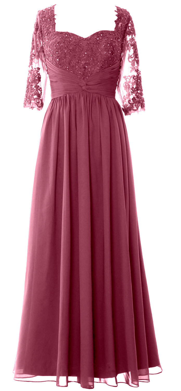 Vestido de noche formal de encaje para madre de la novia con media manga y ilusión de MACloth