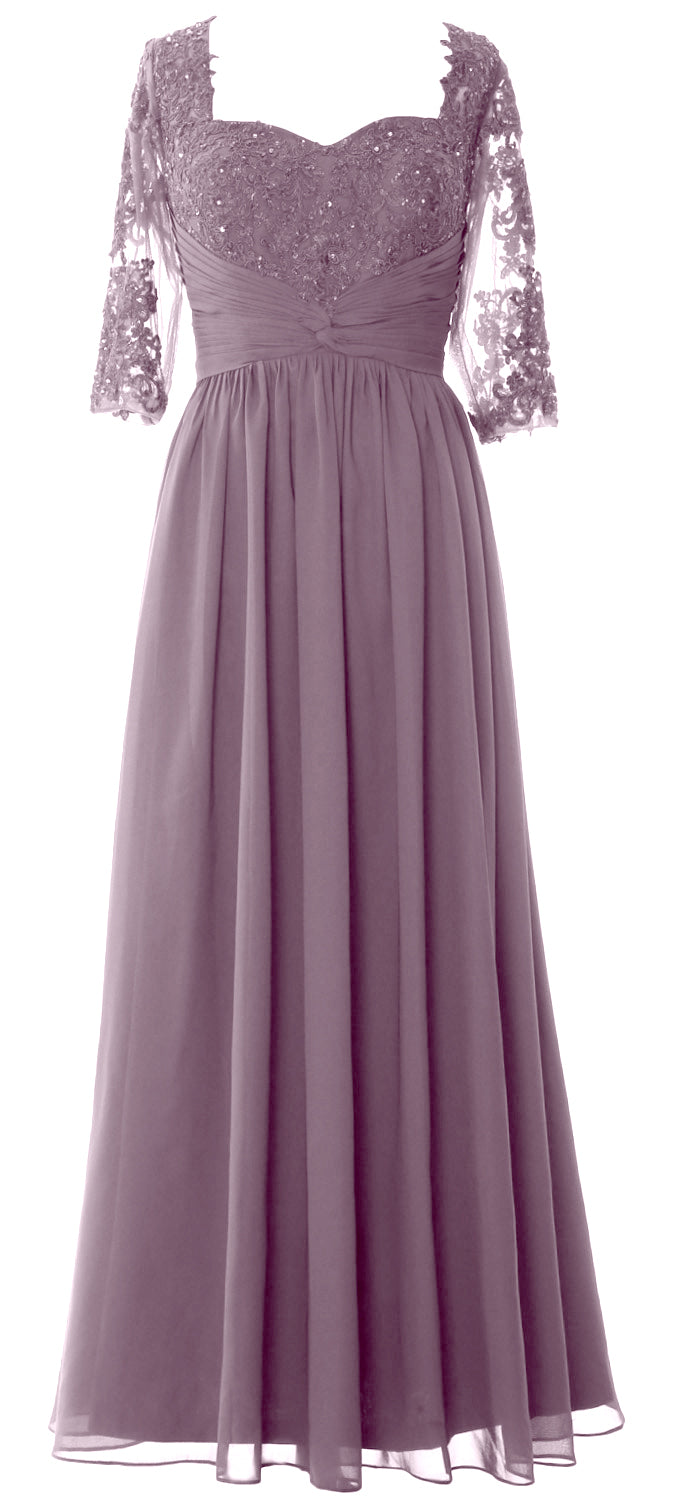 Vestido de noche formal de encaje para madre de la novia con media manga y ilusión de MACloth