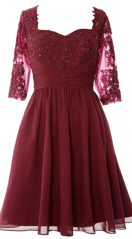 MACloth Women Midi Cocktail Formal Gown Half Sleeve Lace Mother of Bride Dress