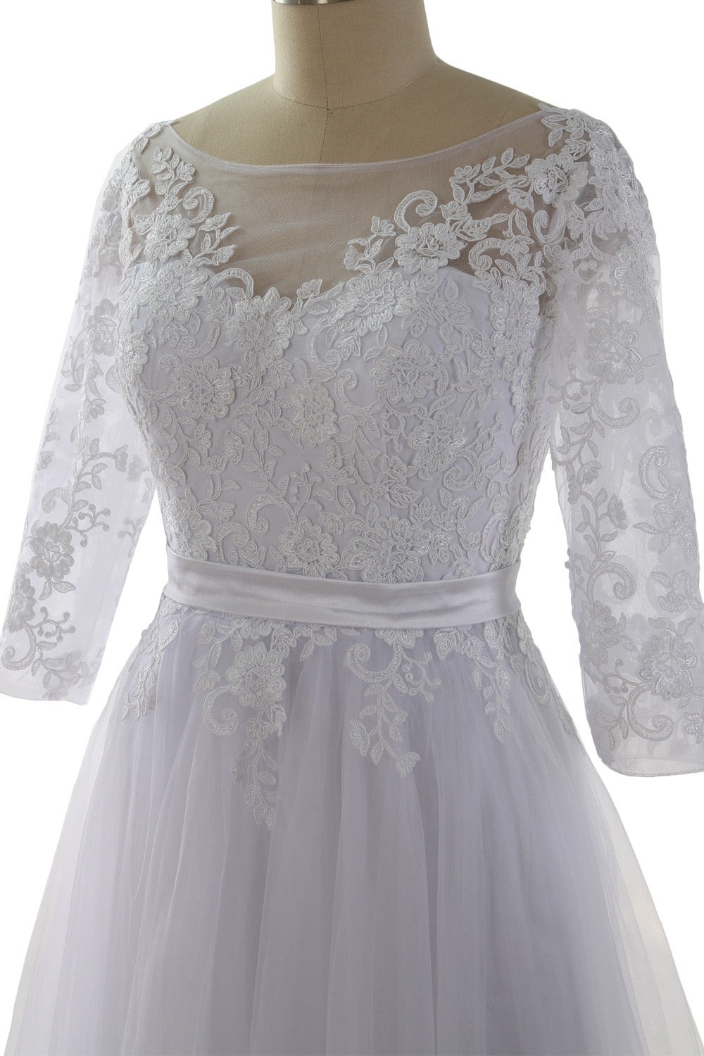 Vestido de fiesta elegante de media manga MACloth con encaje y tul, vestido formal de noche largo