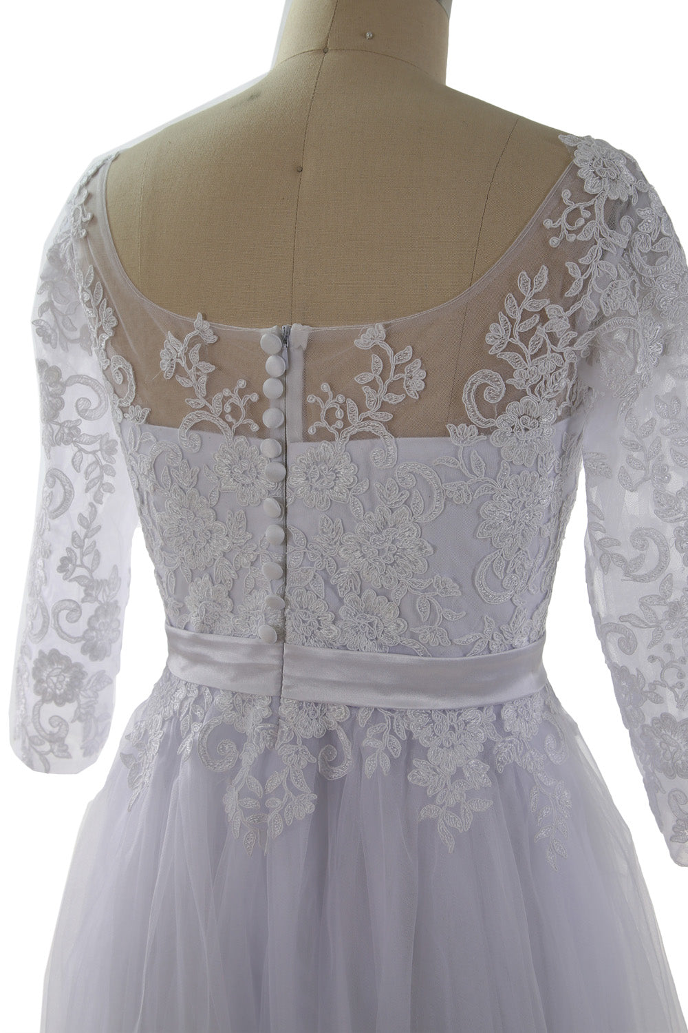 Vestido de fiesta elegante de media manga MACloth con encaje y tul, vestido formal de noche largo