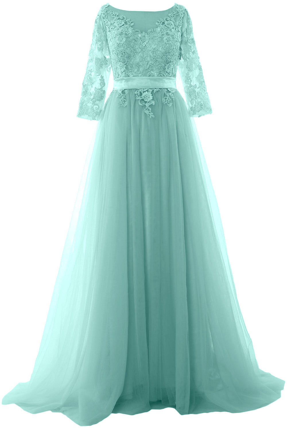 Vestido de fiesta elegante de media manga MACloth con encaje y tul, vestido formal de noche largo