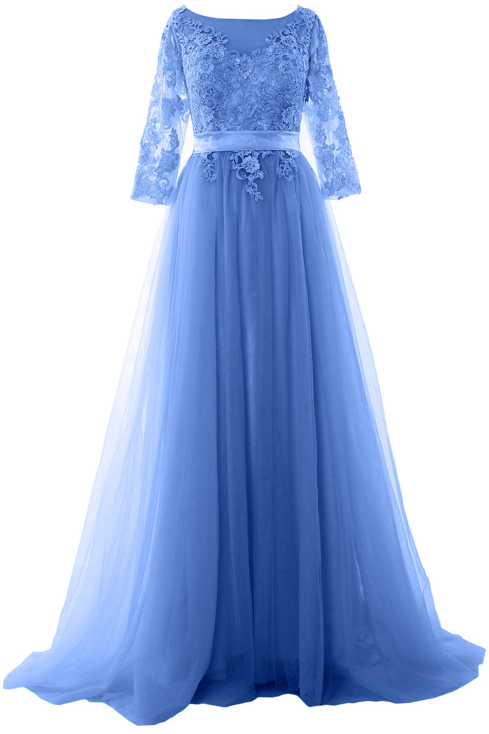 Vestido de fiesta elegante de media manga MACloth con encaje y tul, vestido formal de noche largo