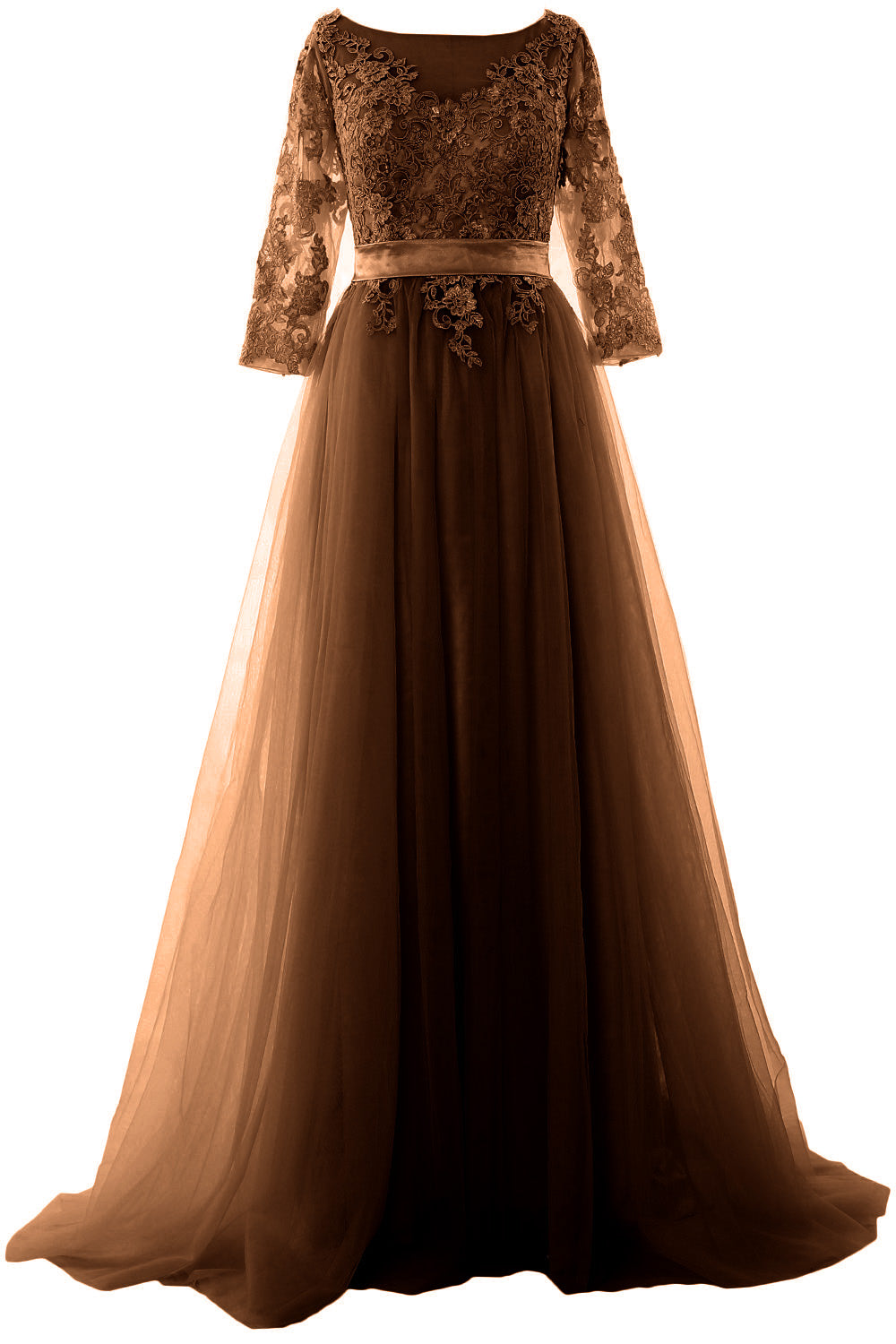 Vestido de fiesta elegante de media manga MACloth con encaje y tul, vestido formal de noche largo