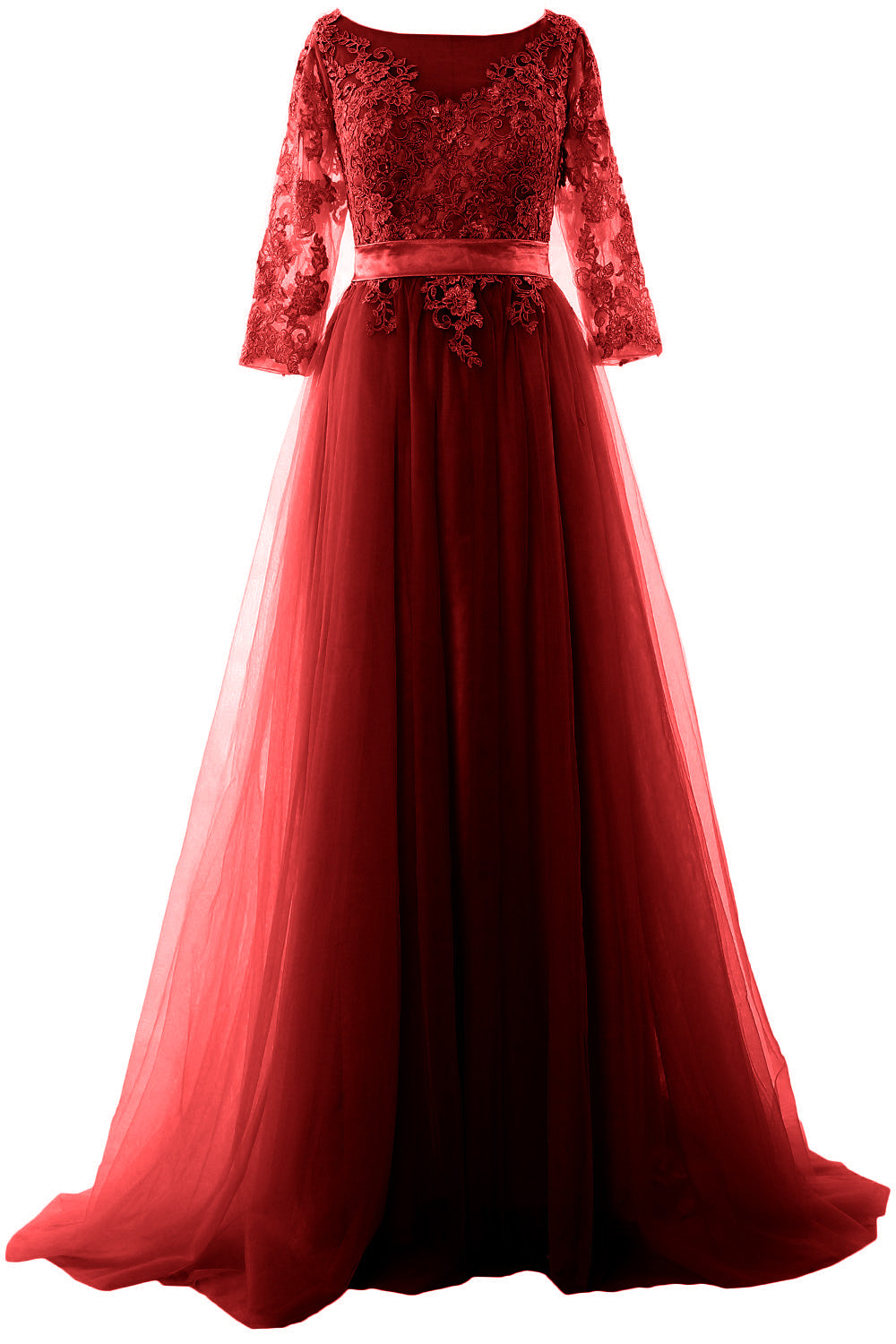 Vestido de fiesta elegante de media manga MACloth con encaje y tul, vestido formal de noche largo
