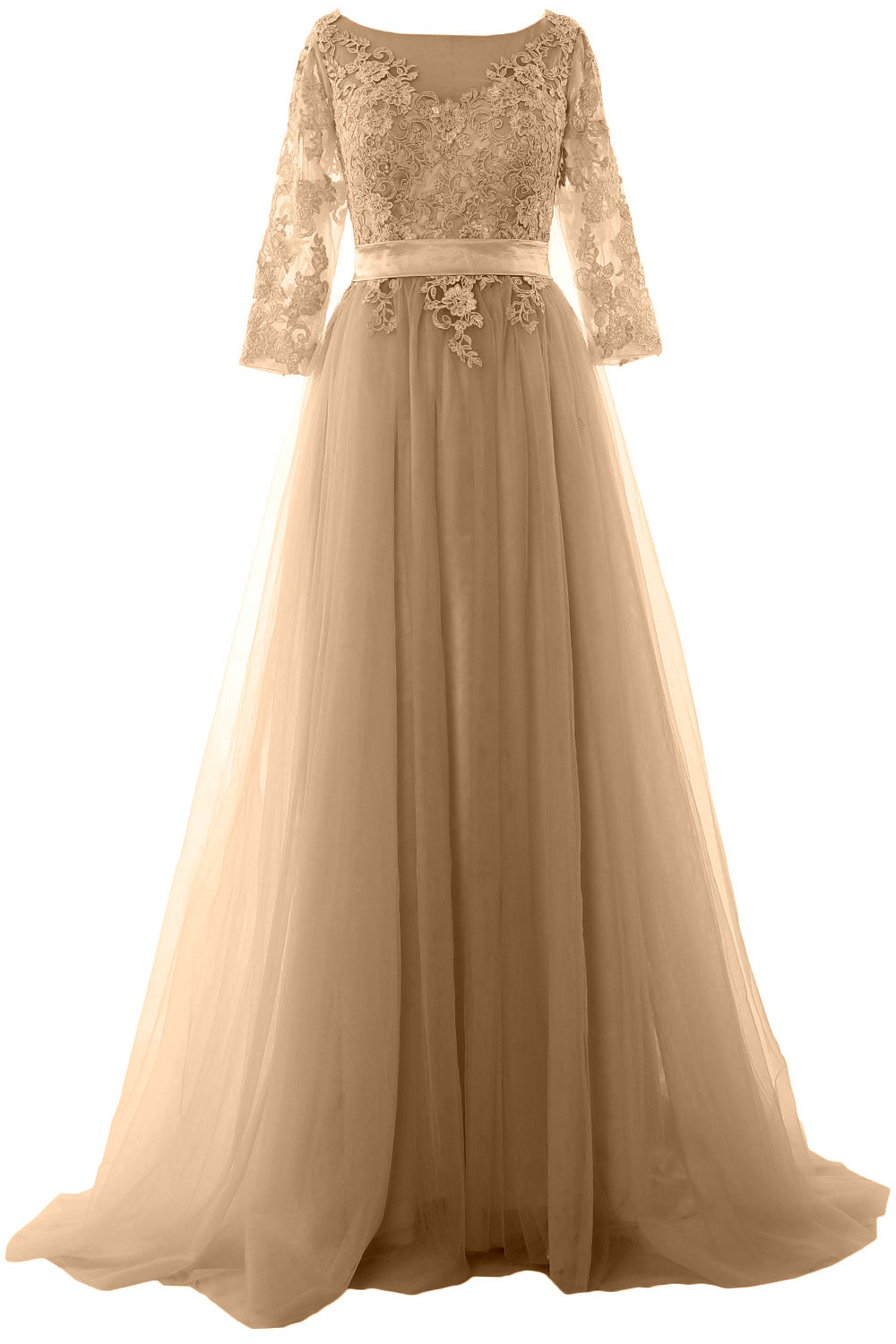 Vestido de fiesta elegante de media manga MACloth con encaje y tul, vestido formal de noche largo